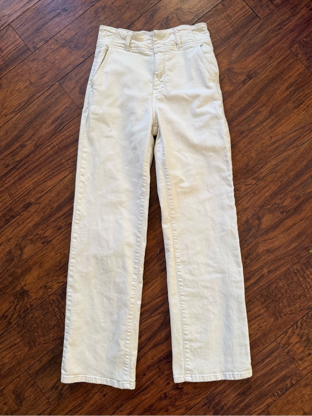 Anthropologie Pilcro Cream High-Waist Wide Leg Cuff Pants Ecru White | 27 - Picture 3 of 7